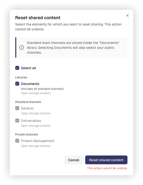 reset shared content feature of Seamless for Microsoft 365 Governance